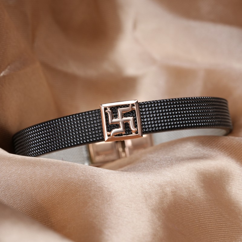 Stainless Steel Mesh Golden Swastik Bracelet for Men - Image 4