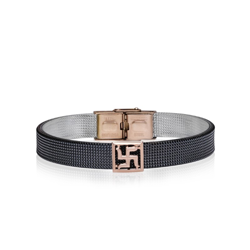 Stainless Steel Mesh Golden Swastik Bracelet for Men - Image 5