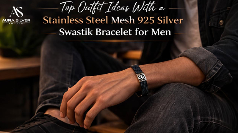 Top Outfit Ideas with a Stainless Steel Mesh 925 Silver Swastik Bracelet for Men