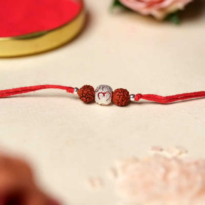 925 Sterling Silver Om Rudraksha Rakhi - Image 2