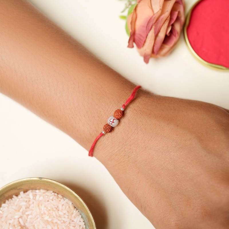 925 Sterling Silver Om Rudraksha Rakhi - Image 3