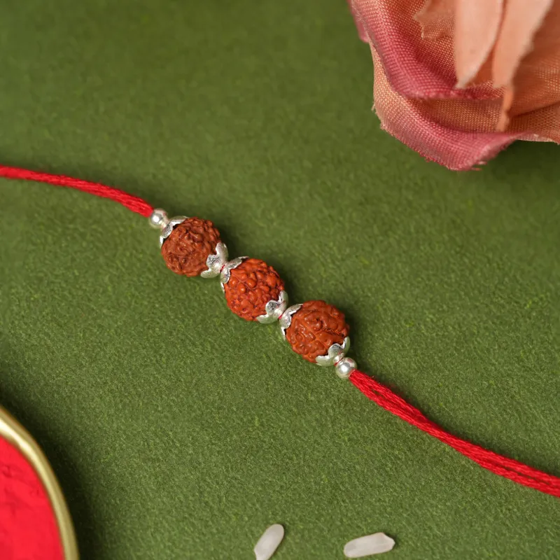 925 Sterling Silver Triple Rudraksha Rakhi