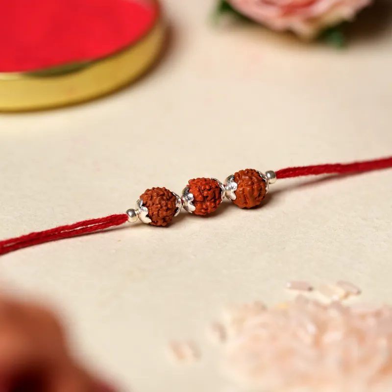 925 Sterling Silver Triple Rudraksha Rakhi - Image 3