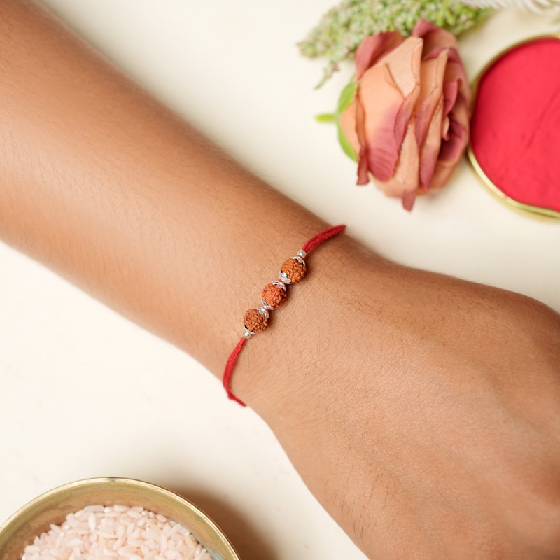925 Sterling Silver Triple Rudraksha Rakhi - Image 4