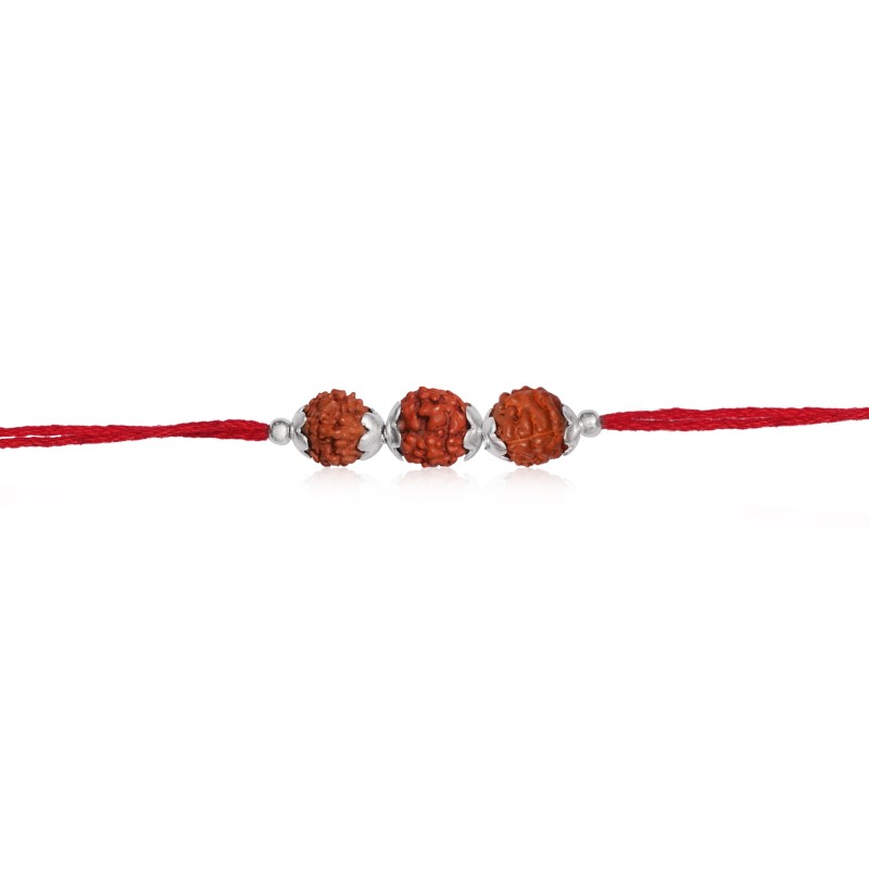 925 Sterling Silver Triple Rudraksha Rakhi - Image 2