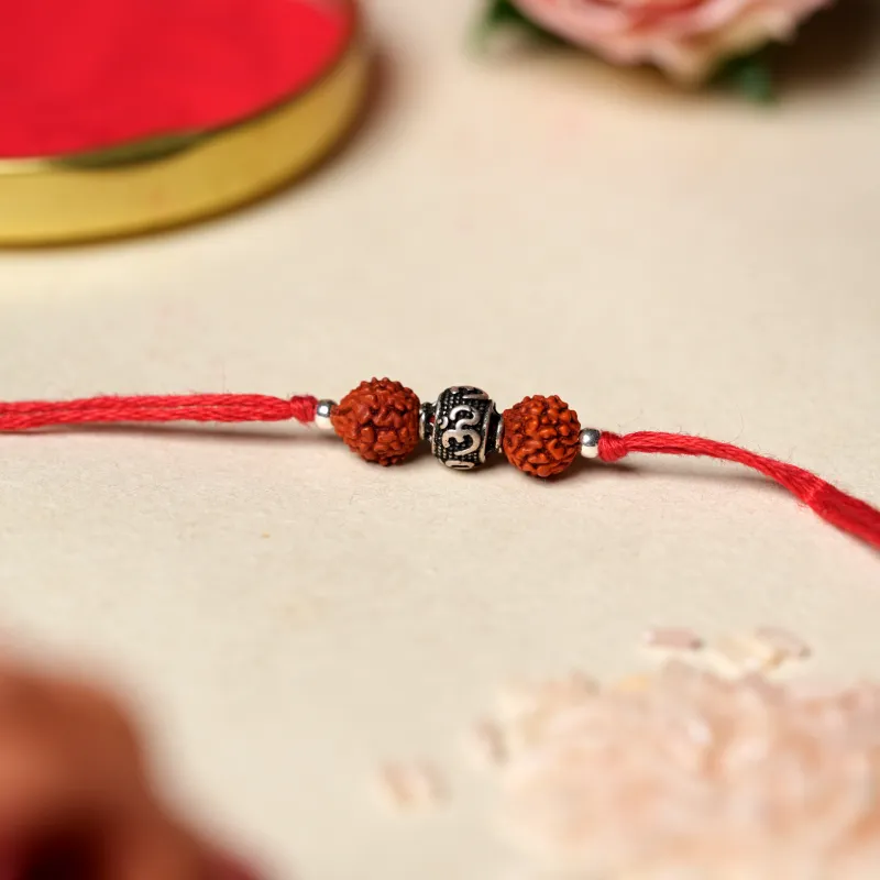 925 Sterling Silver Om Rudraksha Rakhi - Image 2