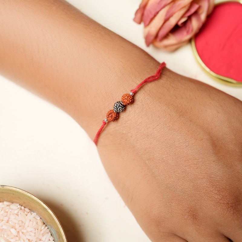 925 Sterling Silver Om Rudraksha Rakhi - Image 3