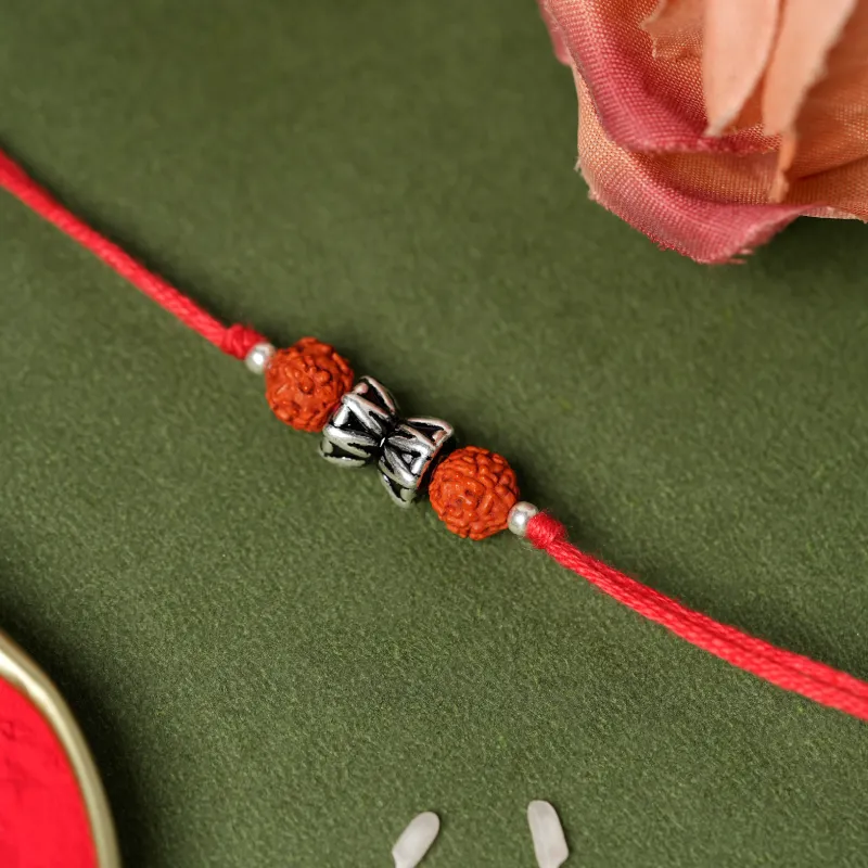 925 Sterling Silver Damru Rudraksha Rakhi