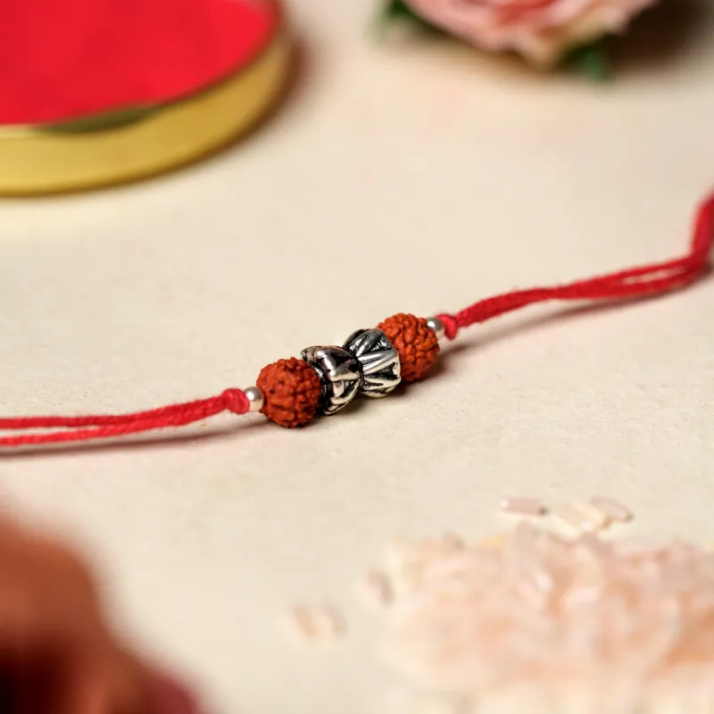 925 Sterling Silver Damru Rudraksha Rakhi - Image 3