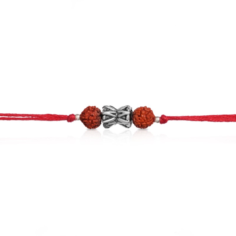 925 Sterling Silver Damru Rudraksha Rakhi - Image 4