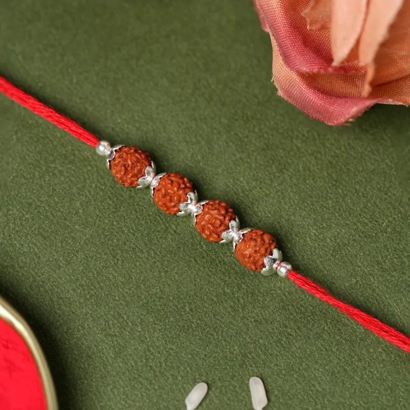 925 Sterling Silver Four Rudraksha Rakhi