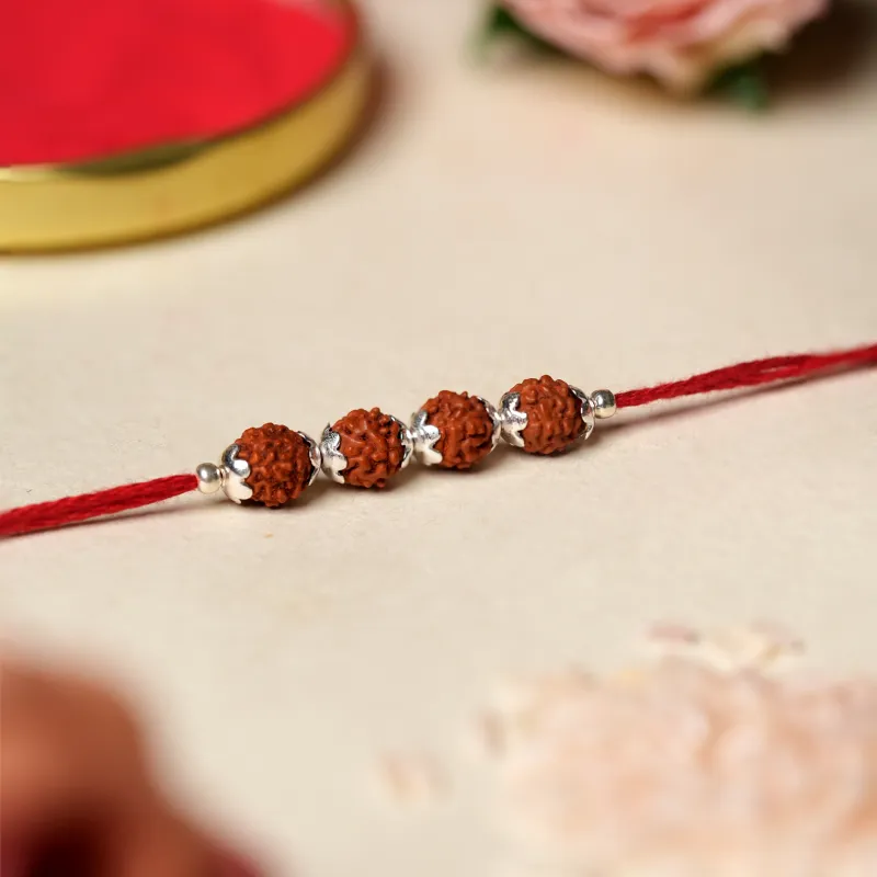 925 Sterling Silver Four Rudraksha Rakhi - Image 2