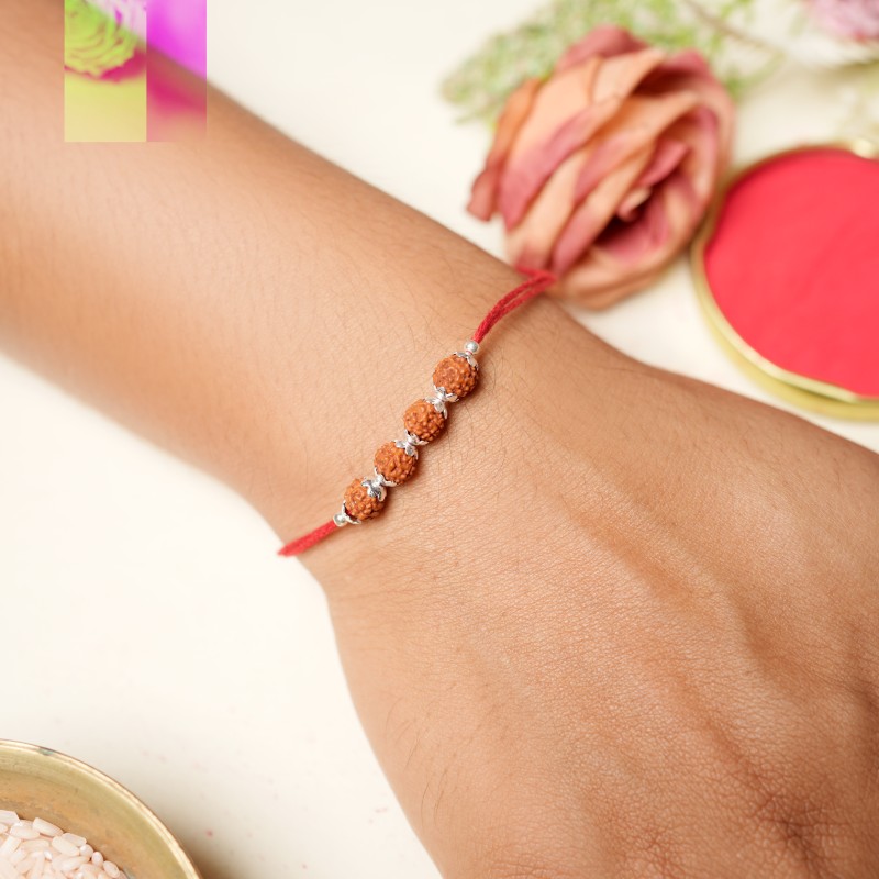 925 Sterling Silver Four Rudraksha Rakhi - Image 3