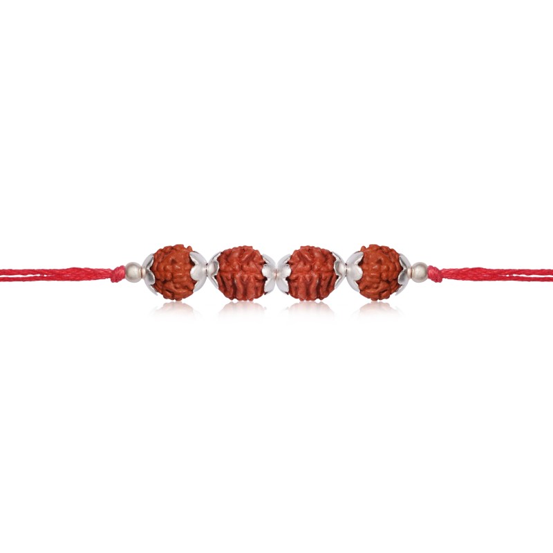 925 Sterling Silver Four Rudraksha Rakhi - Image 4