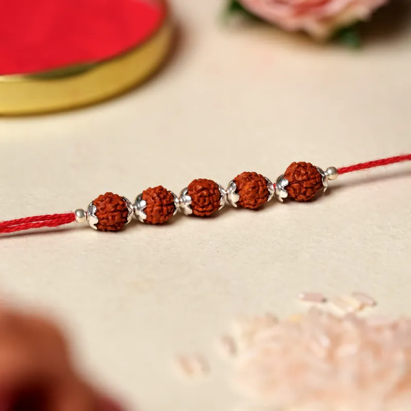 925 Sterling Silver Panch Rudraksha Rakhi - Image 3