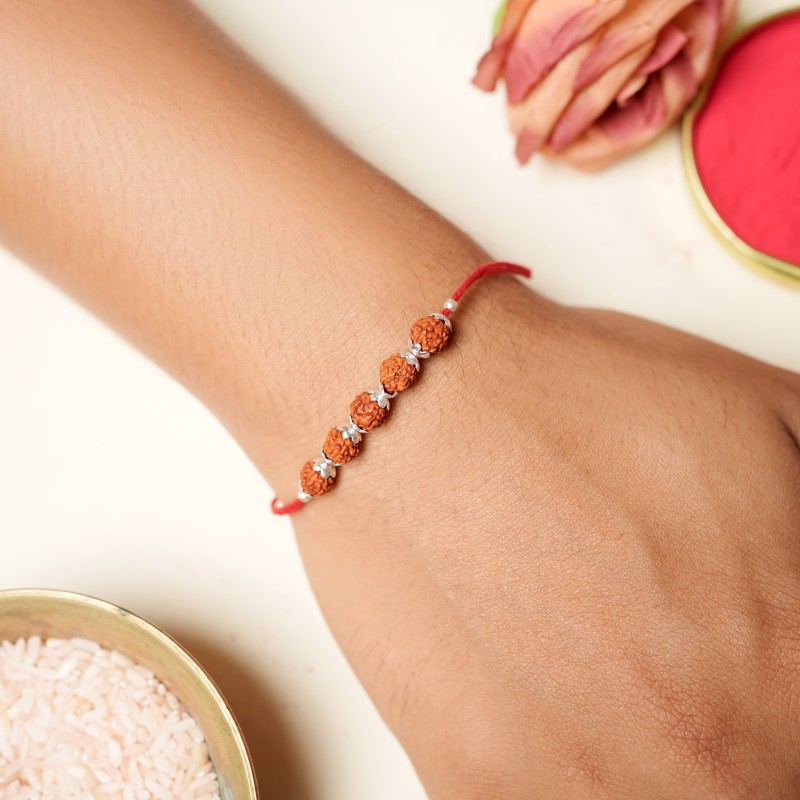925 Sterling Silver Panch Rudraksha Rakhi - Image 2
