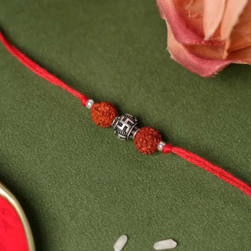 925 Sterling Silver Swastik Rudraksha Rakhi