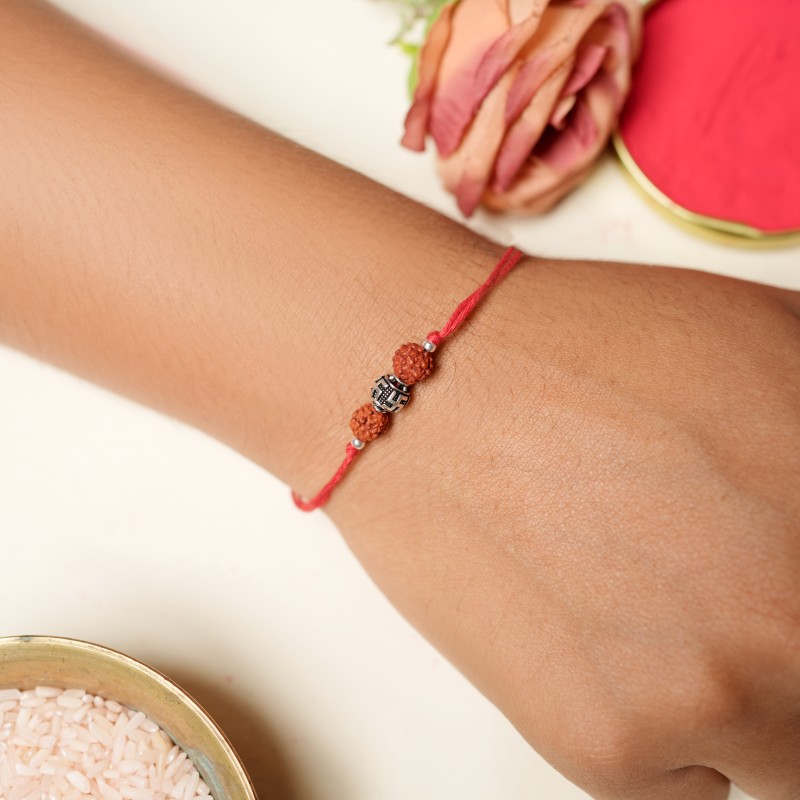 925 Sterling Silver Swastik Rudraksha Rakhi - Image 3