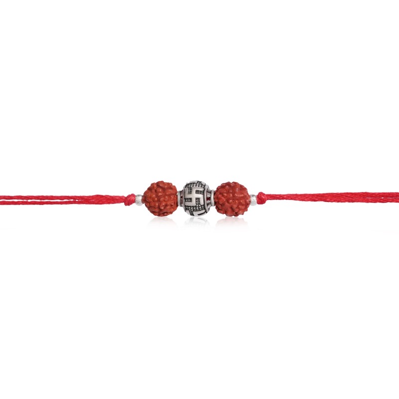 925 Sterling Silver Swastik Rudraksha Rakhi - Image 4
