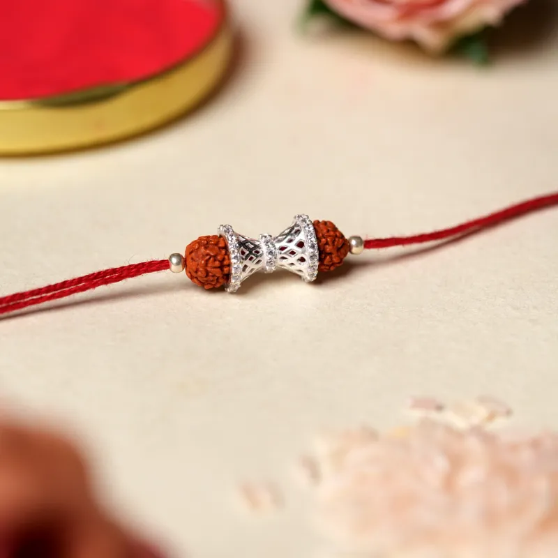 925 Sterling Silver Designer Rudraksha Rakhi - Image 4
