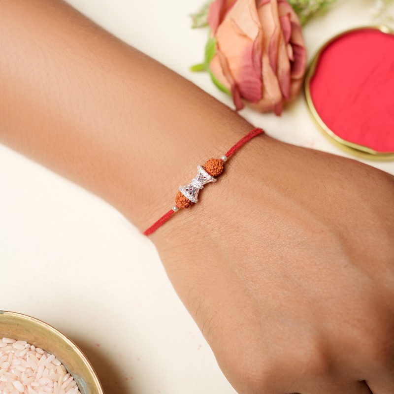 925 Sterling Silver Designer Rudraksha Rakhi - Image 2