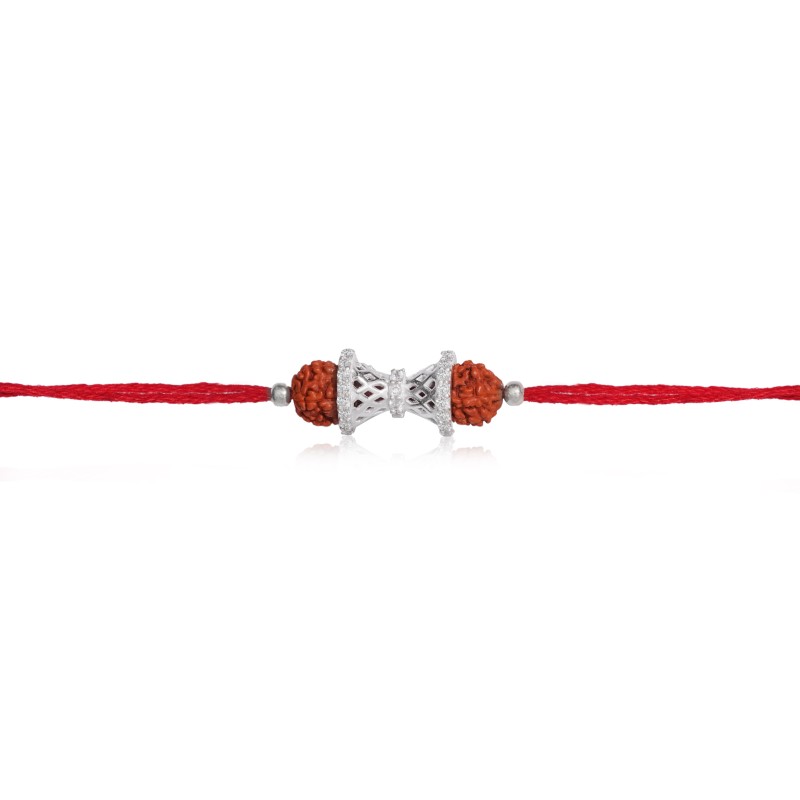 925 Sterling Silver Designer Rudraksha Rakhi - Image 3