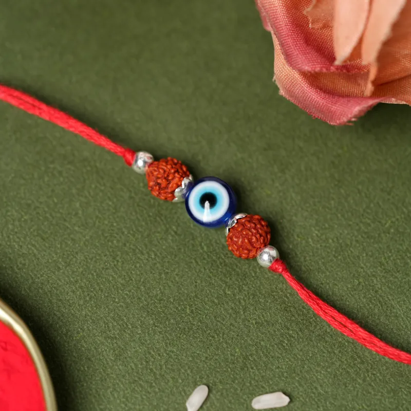 925 Sterling Silver Evil Eye Rudraksha Rakhi