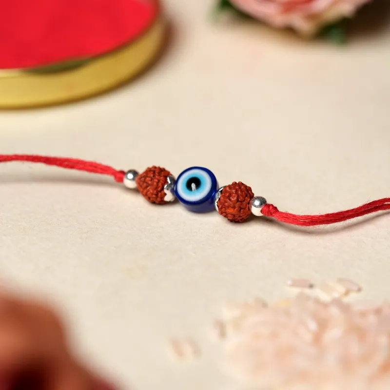 925 Sterling Silver Evil Eye Rudraksha Rakhi - Image 2
