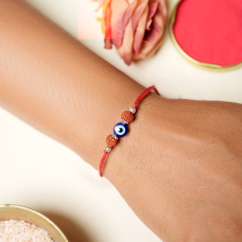 925 Sterling Silver Evil Eye Rudraksha Rakhi - Image 3