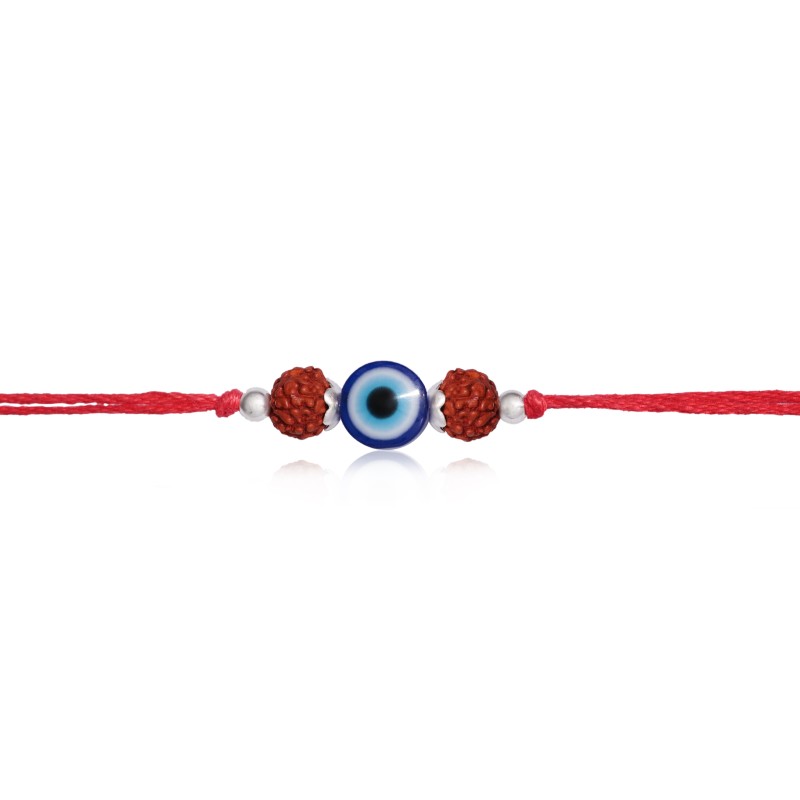 925 Sterling Silver Evil Eye Rudraksha Rakhi - Image 4