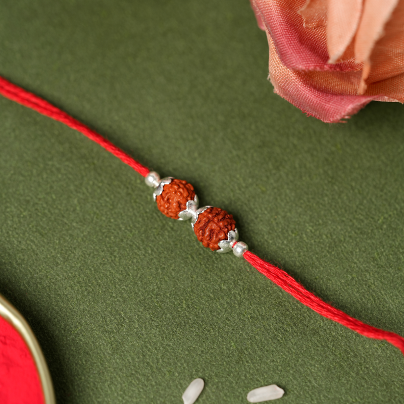 925 Sterling Silver Double Rudraksha Rakhi