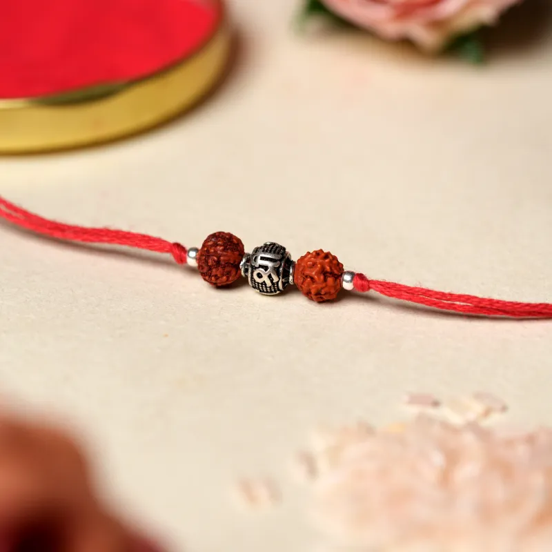 925 Sterling Silver Om Rudraksha Rakhi - Image 2
